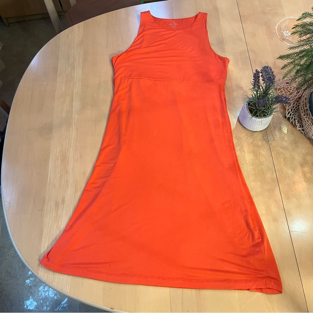 Athleta coral scarlet orange-red sleeveless short crew neck active dress
